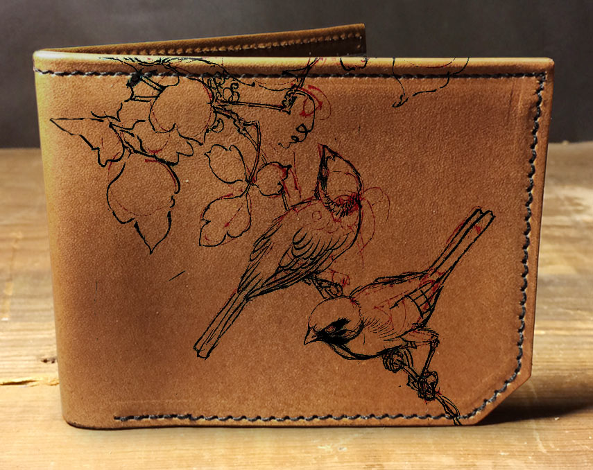 Leather wallet, 'Song of Birds'  Hand painted leather, Painting leather, Leather  wallet